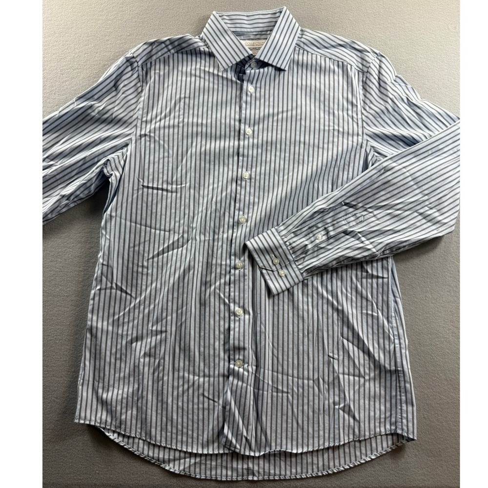 Collection by Michael Strahan Dress Shirt Mens 16.5 36/37 Blue Striped Fitted